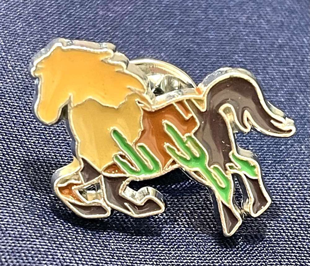 NWOT Western Running Horse Mustang Palomino Cactus Lapel Pin Brooch Enamel